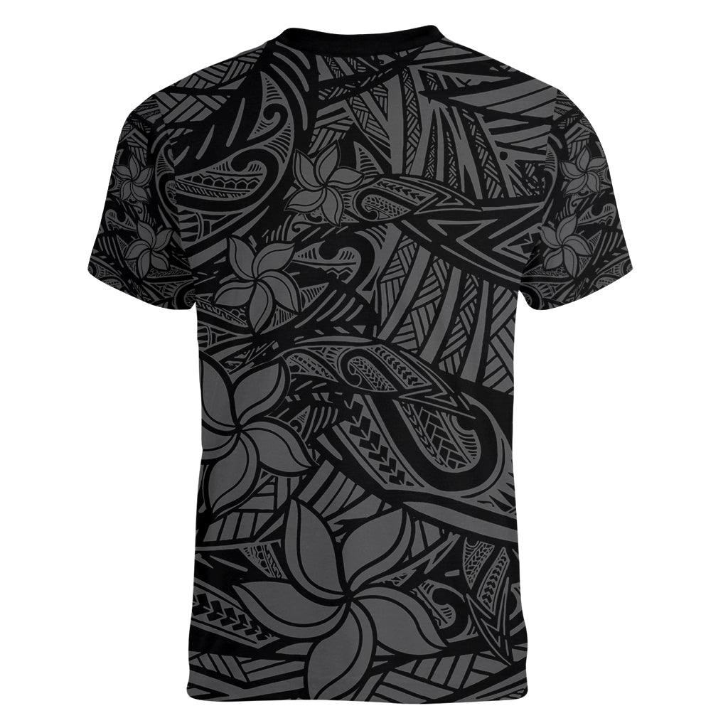 Polynesia Women V Neck T Shirt Polynesian Pattern Mix Plumeria Black LT14 - Polynesian Pride