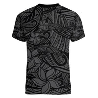 Polynesia Women V Neck T Shirt Polynesian Pattern Mix Plumeria Black LT14 - Polynesian Pride