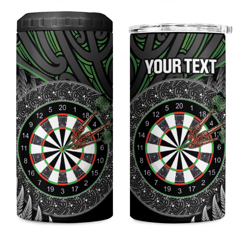 Personalised New Zealand Darts 4 in 1 Can Cooler Tumbler Dartboard Maori Fern Puhoro Art LT14 One Size: 16 oz Black - Polynesian Pride