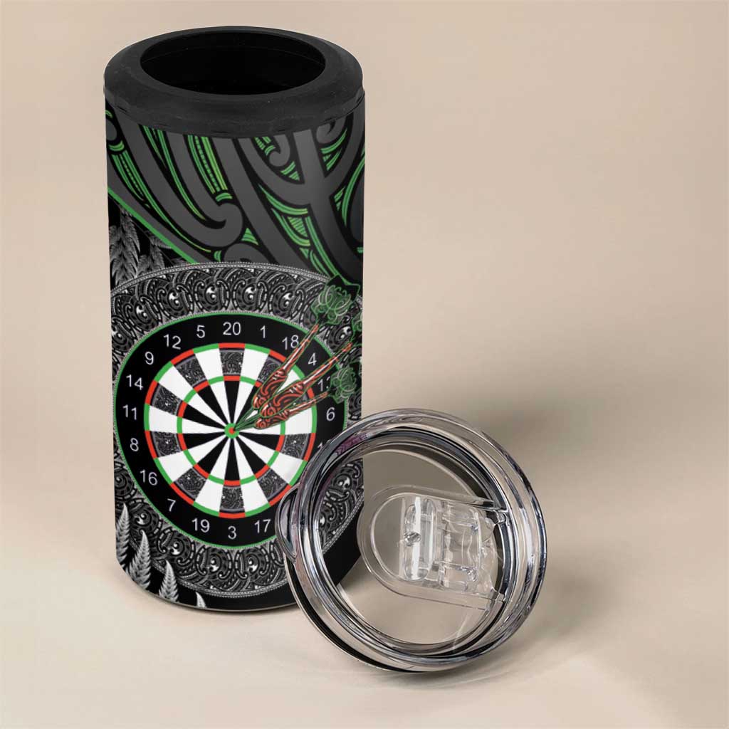 Personalised New Zealand Darts 4 in 1 Can Cooler Tumbler Dartboard Maori Fern Puhoro Art LT14 - Polynesian Pride