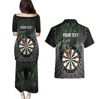 Personalised New Zealand Darts Couples Matching Puletasi and Hawaiian Shirt Dartboard Maori Fern Puhoro Art LT14 - Polynesian Pride