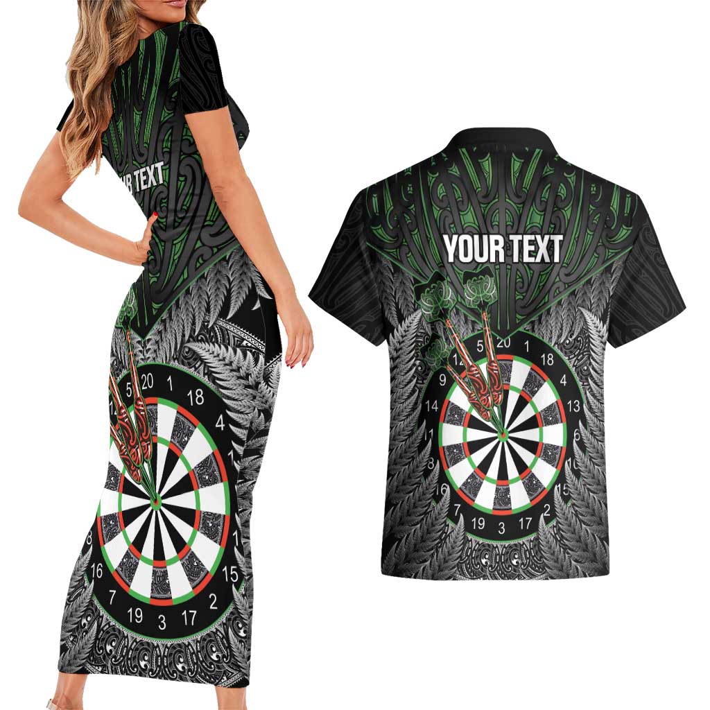 Personalised New Zealand Darts Couples Matching Short Sleeve Bodycon Dress and Hawaiian Shirt Dartboard Maori Fern Puhoro Art LT14 - Polynesian Pride