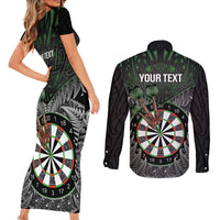 Personalised New Zealand Darts Couples Matching Short Sleeve Bodycon Dress and Long Sleeve Button Shirt Dartboard Maori Fern Puhoro Art LT14 - Polynesian Pride