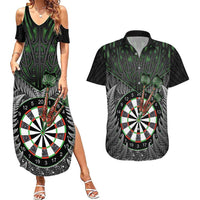 Personalised New Zealand Darts Couples Matching Summer Maxi Dress and Hawaiian Shirt Dartboard Maori Fern Puhoro Art LT14 Black - Polynesian Pride