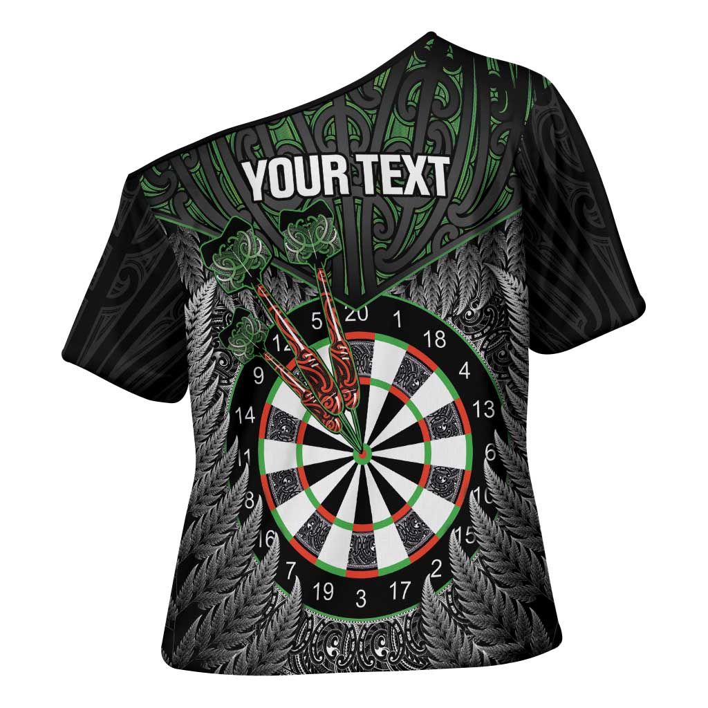 Personalised New Zealand Darts Cross Shoulder Shirt Dartboard Maori Fern Puhoro Art - Polynesian Pride