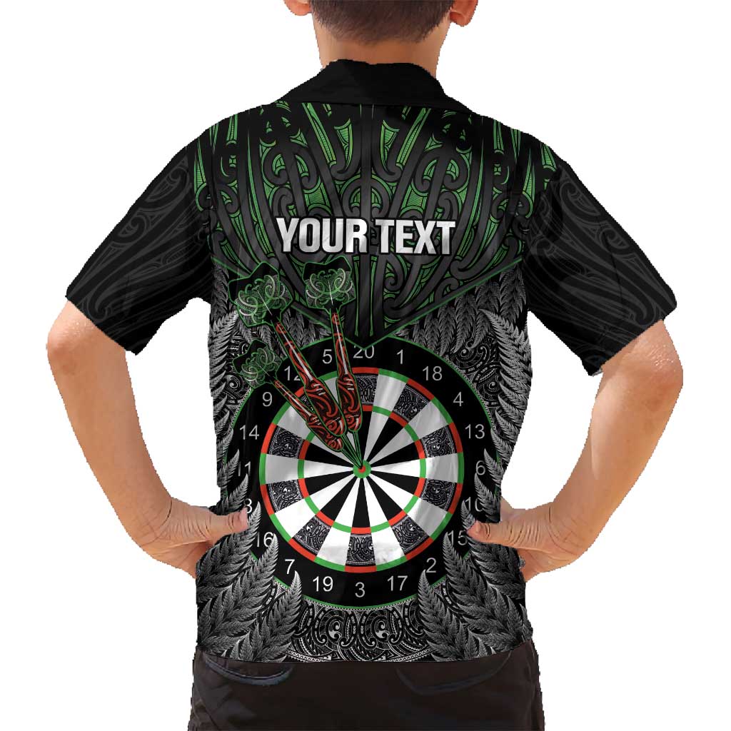 Personalised New Zealand Darts Family Matching Long Sleeve Bodycon Dress and Hawaiian Shirt Dartboard Maori Fern Puhoro Art LT14 - Polynesian Pride