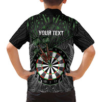 Personalised New Zealand Darts Family Matching Long Sleeve Bodycon Dress and Hawaiian Shirt Dartboard Maori Fern Puhoro Art LT14 - Polynesian Pride
