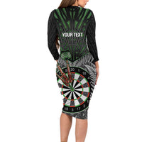 Personalised New Zealand Darts Family Matching Long Sleeve Bodycon Dress and Hawaiian Shirt Dartboard Maori Fern Puhoro Art LT14 - Polynesian Pride