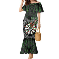 Personalised New Zealand Darts Family Matching Mermaid Dress and Hawaiian Shirt Dartboard Maori Fern Puhoro Art LT14 Mom's Dress Black - Polynesian Pride