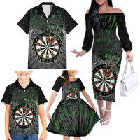 Personalised New Zealand Darts Family Matching Off The Shoulder Long Sleeve Dress and Hawaiian Shirt Dartboard Maori Fern Puhoro Art LT14 - Polynesian Pride