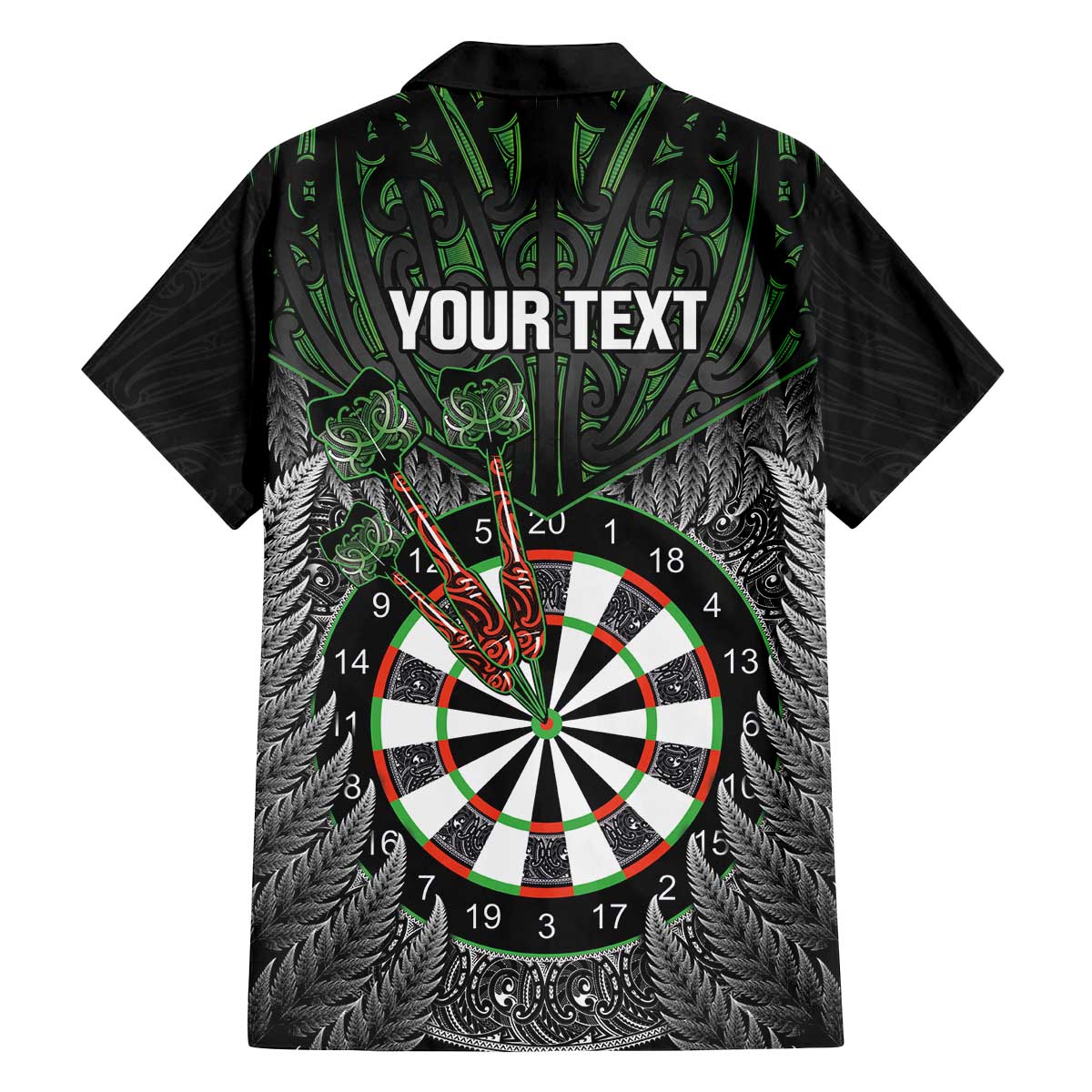 Personalised New Zealand Darts Family Matching Off The Shoulder Long Sleeve Dress and Hawaiian Shirt Dartboard Maori Fern Puhoro Art LT14 - Polynesian Pride