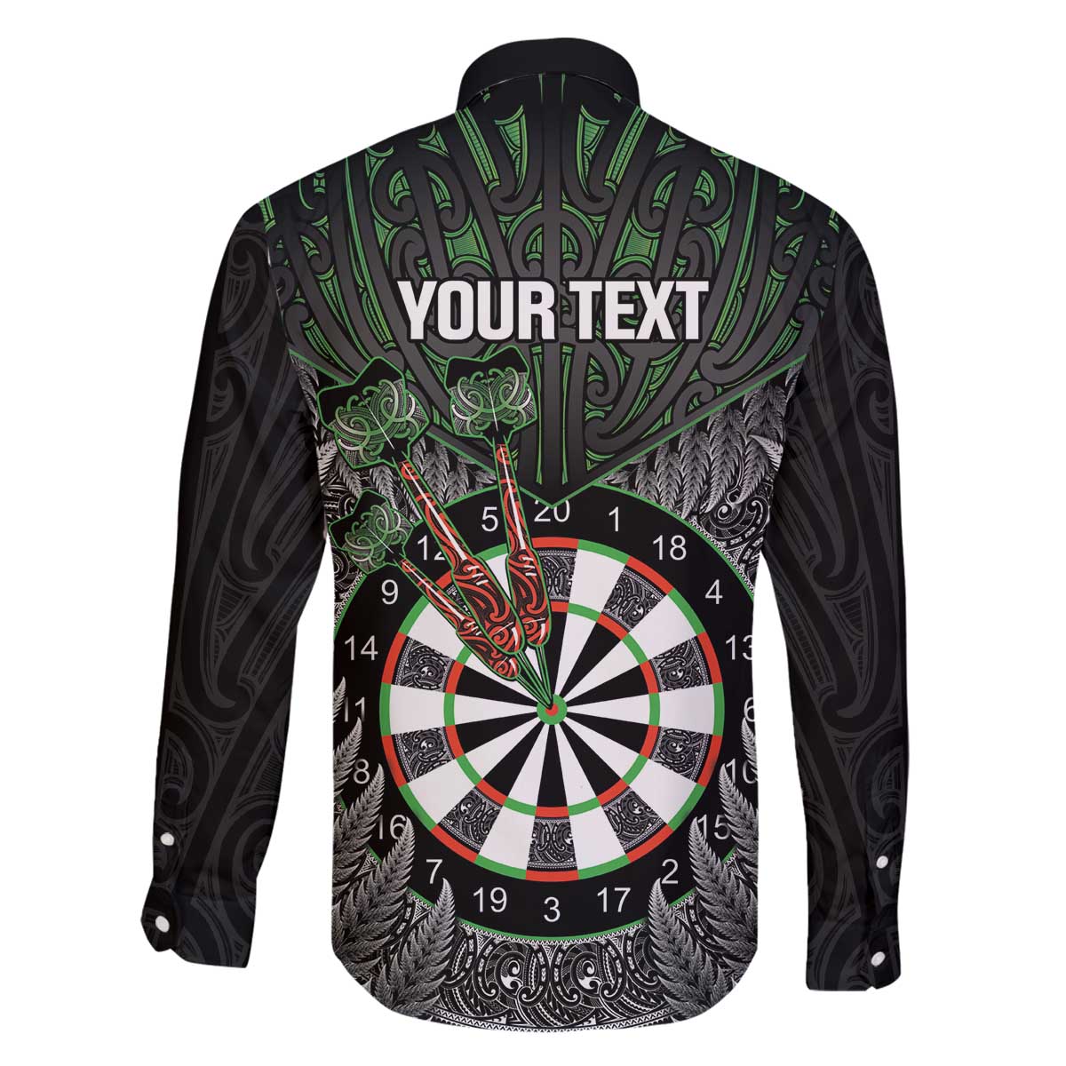 Personalised New Zealand Darts Family Matching Off The Shoulder Long Sleeve Dress and Hawaiian Shirt Dartboard Maori Fern Puhoro Art LT14 - Polynesian Pride