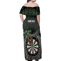 Personalised New Zealand Darts Family Matching Off Shoulder Maxi Dress and Hawaiian Shirt Dartboard Maori Fern Puhoro Art LT14 - Polynesian Pride