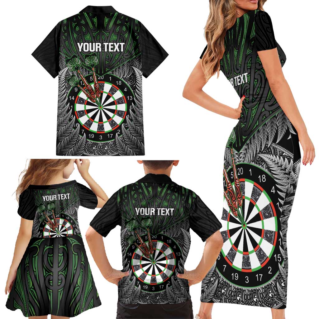 Personalised New Zealand Darts Family Matching Short Sleeve Bodycon Dress and Hawaiian Shirt Dartboard Maori Fern Puhoro Art LT14 - Polynesian Pride