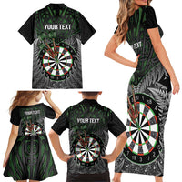 Personalised New Zealand Darts Family Matching Short Sleeve Bodycon Dress and Hawaiian Shirt Dartboard Maori Fern Puhoro Art LT14 - Polynesian Pride