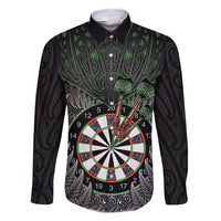 Personalised New Zealand Darts Family Matching Short Sleeve Bodycon Dress and Hawaiian Shirt Dartboard Maori Fern Puhoro Art LT14 Dad's Shirt - Long Sleeve Black - Polynesian Pride