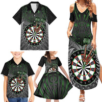 Personalised New Zealand Darts Family Matching Summer Maxi Dress and Hawaiian Shirt Dartboard Maori Fern Puhoro Art LT14 - Polynesian Pride