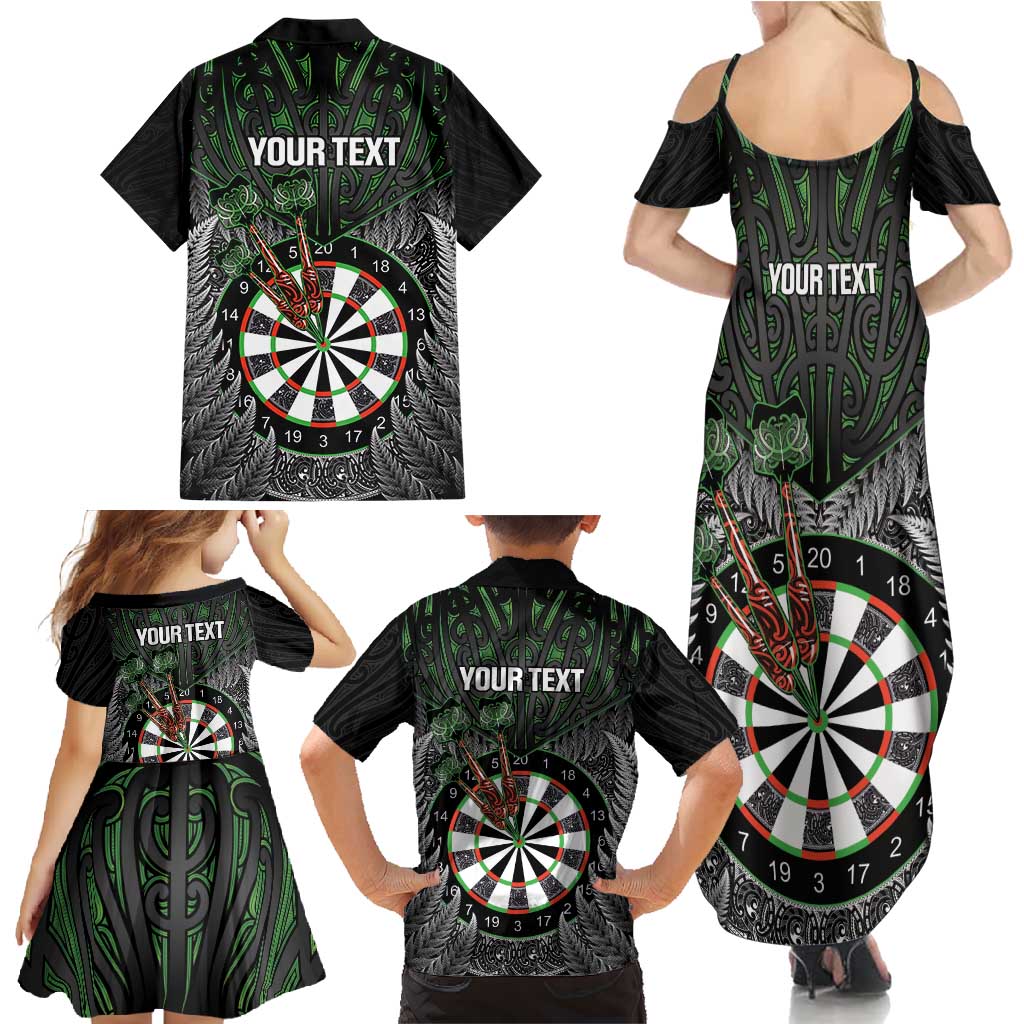 Personalised New Zealand Darts Family Matching Summer Maxi Dress and Hawaiian Shirt Dartboard Maori Fern Puhoro Art LT14 - Polynesian Pride