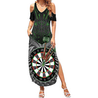 Personalised New Zealand Darts Family Matching Summer Maxi Dress and Hawaiian Shirt Dartboard Maori Fern Puhoro Art LT14 Mom's Dress Black - Polynesian Pride