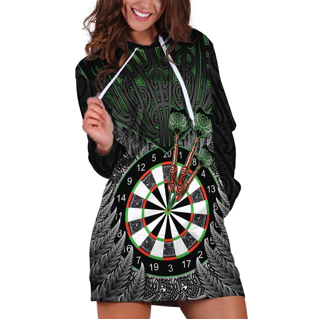 Personalised New Zealand Darts Hoodie Dress Dartboard Maori Fern Puhoro Art