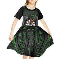Personalised New Zealand Darts Kid Short Sleeve Dress Dartboard Maori Fern Puhoro Art LT14 - Polynesian Pride