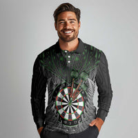 Personalised New Zealand Darts Long Sleeve Polo Shirt Dartboard Maori Fern Puhoro Art