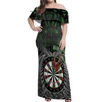 Personalised New Zealand Darts Off Shoulder Maxi Dress Dartboard Maori Fern Puhoro Art