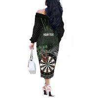 Personalised New Zealand Darts Off The Shoulder Long Sleeve Dress Dartboard Maori Fern Puhoro Art