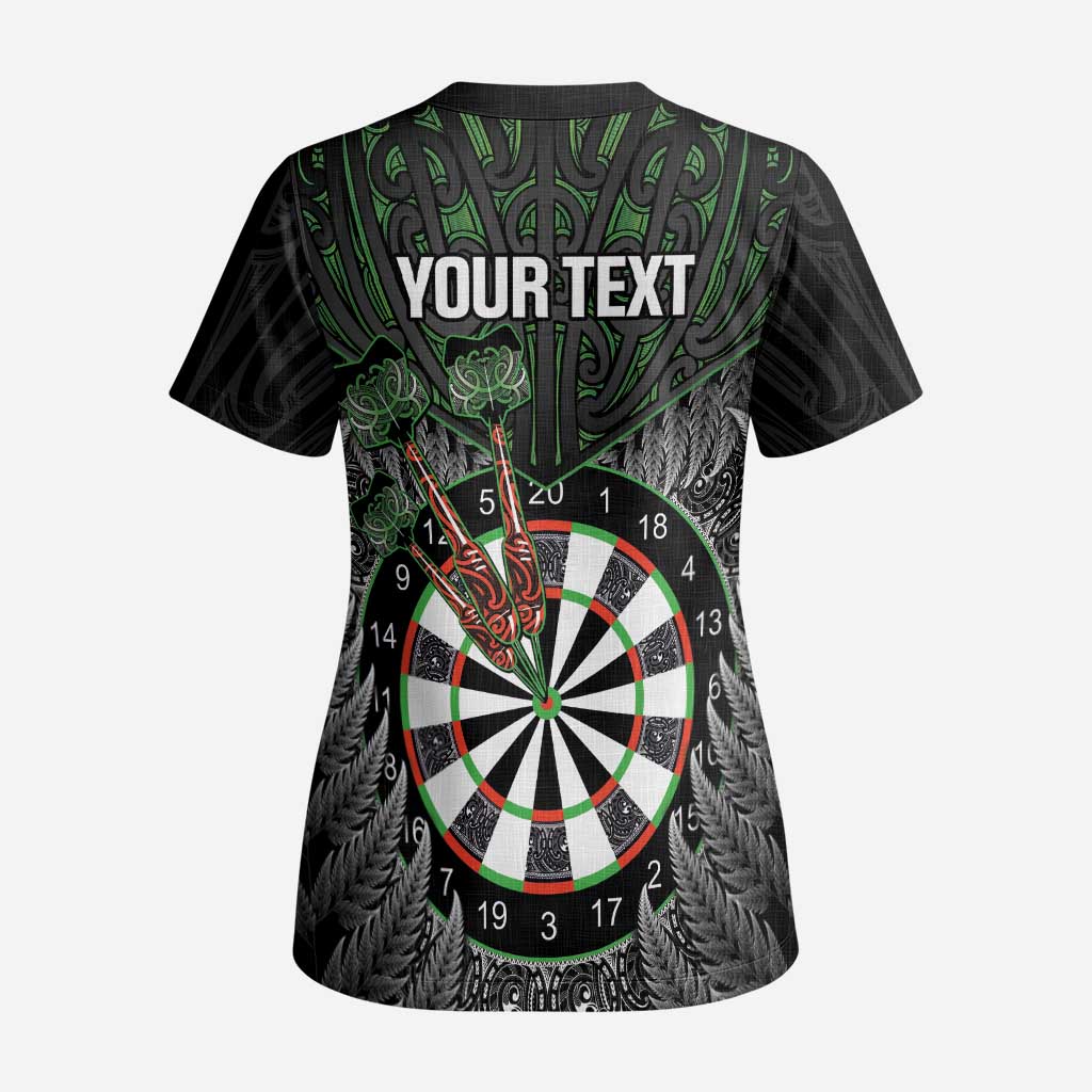 Personalised New Zealand Darts Scrub Top Dartboard Maori Fern Puhoro Art - Polynesian Pride