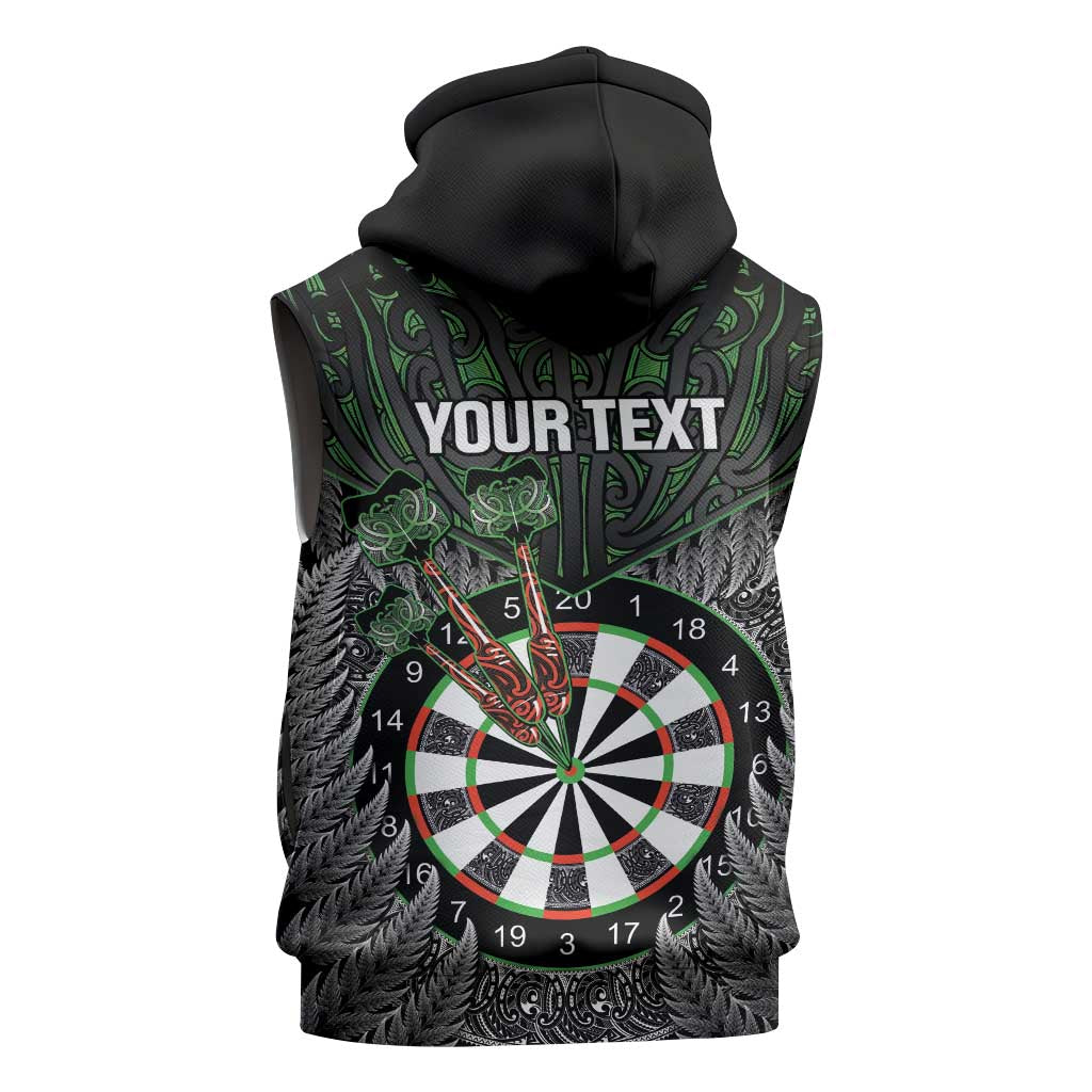 Personalised New Zealand Darts Sleeveless Hoodie Dartboard Maori Fern Puhoro Art LT14 - Polynesian Pride