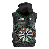 Personalised New Zealand Darts Sleeveless Hoodie Dartboard Maori Fern Puhoro Art LT14 - Polynesian Pride