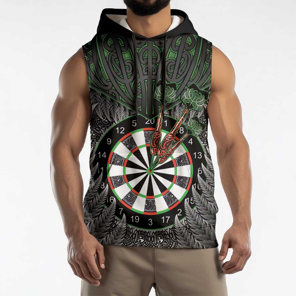 Personalised New Zealand Darts Sleeveless Hoodie Dartboard Maori Fern Puhoro Art LT14 - Polynesian Pride
