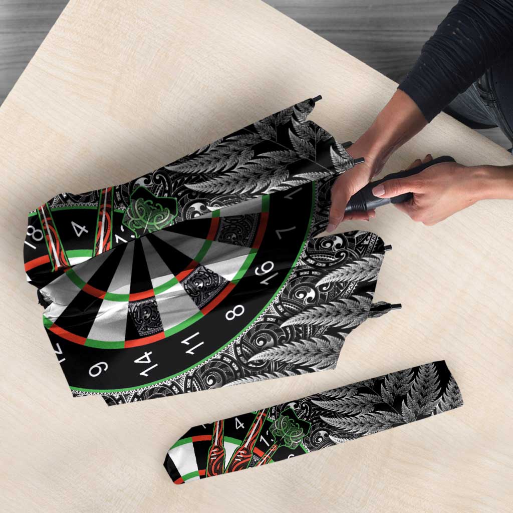 Personalised New Zealand Darts Umbrella Dartboard Maori Fern Puhoro Art - Polynesian Pride