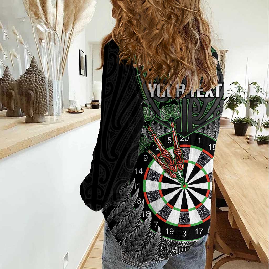 Personalised New Zealand Darts Women Casual Shirt Dartboard Maori Fern Puhoro Art LT14 - Polynesian Pride