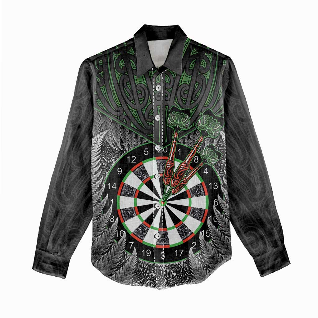Personalised New Zealand Darts Women Casual Shirt Dartboard Maori Fern Puhoro Art LT14 - Polynesian Pride
