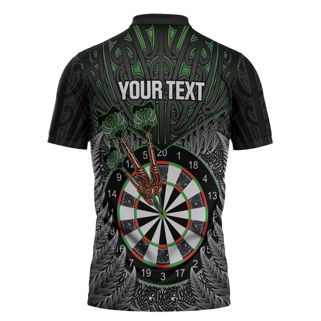 Personalised New Zealand Darts Zipper Polo Shirt Dartboard Maori Fern Puhoro Art LT14 - Polynesian Pride
