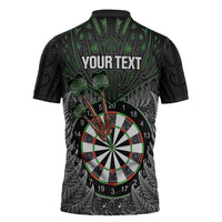 Personalised New Zealand Darts Zipper Polo Shirt Dartboard Maori Fern Puhoro Art LT14 - Polynesian Pride
