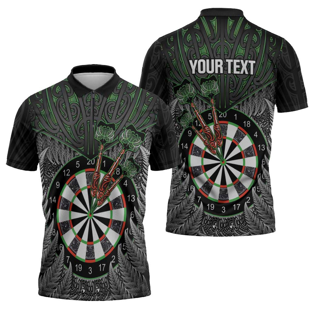 Personalised New Zealand Darts Zipper Polo Shirt Dartboard Maori Fern Puhoro Art LT14 - Polynesian Pride