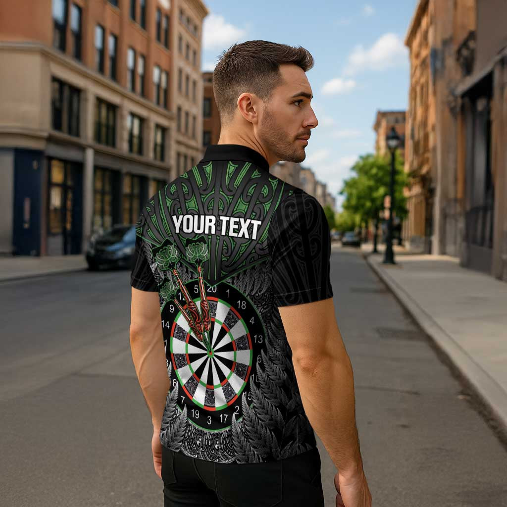 Personalised New Zealand Darts Zipper Polo Shirt Dartboard Maori Fern Puhoro Art LT14 - Polynesian Pride