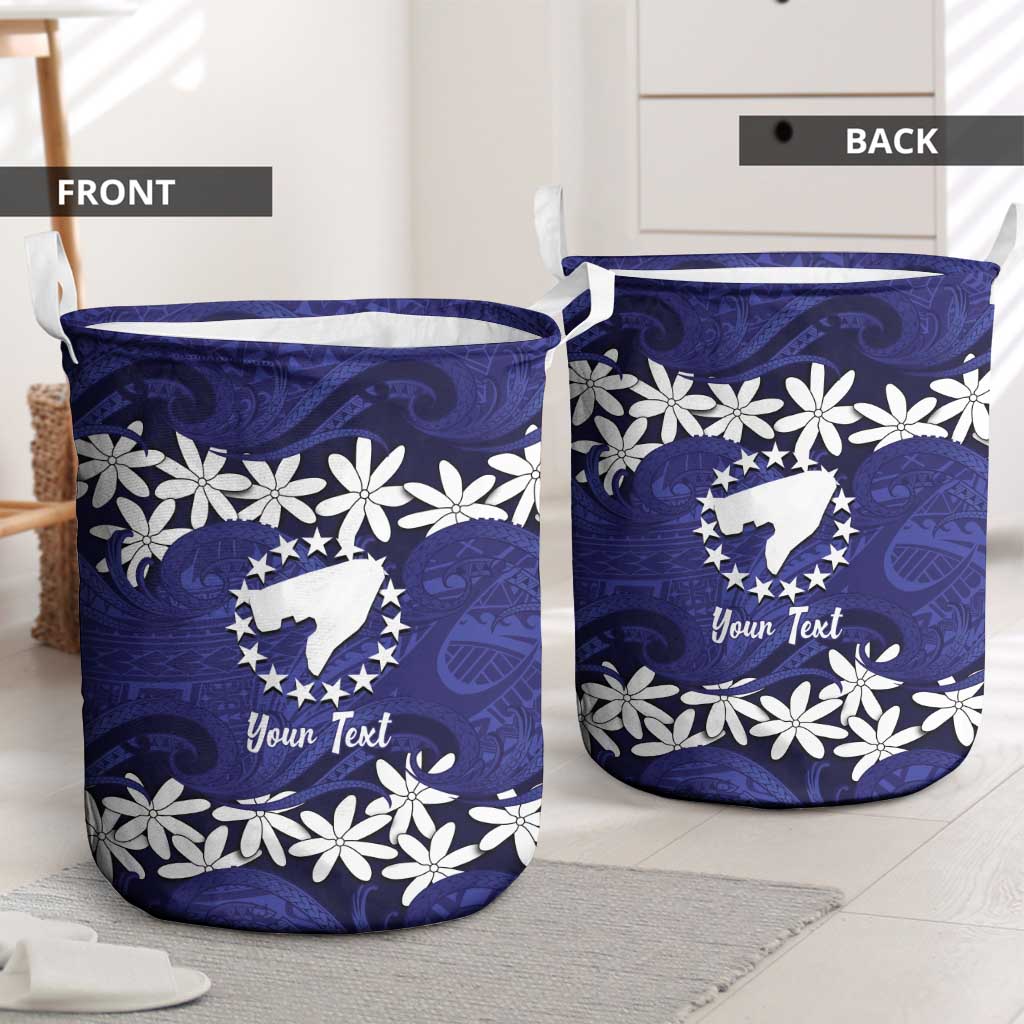 Personalised Cook Islands Pukapuka Laundry Basket Tiare Maori Polynesian Waves Tattoo