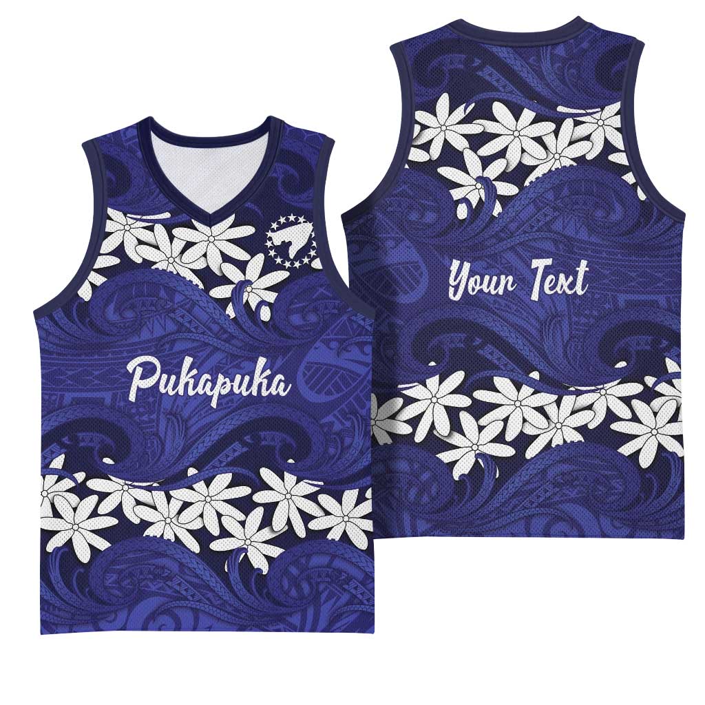Personalised Cook Islands Pukapuka Basketball Jersey Tiare Maori Polynesian Waves Tattoo