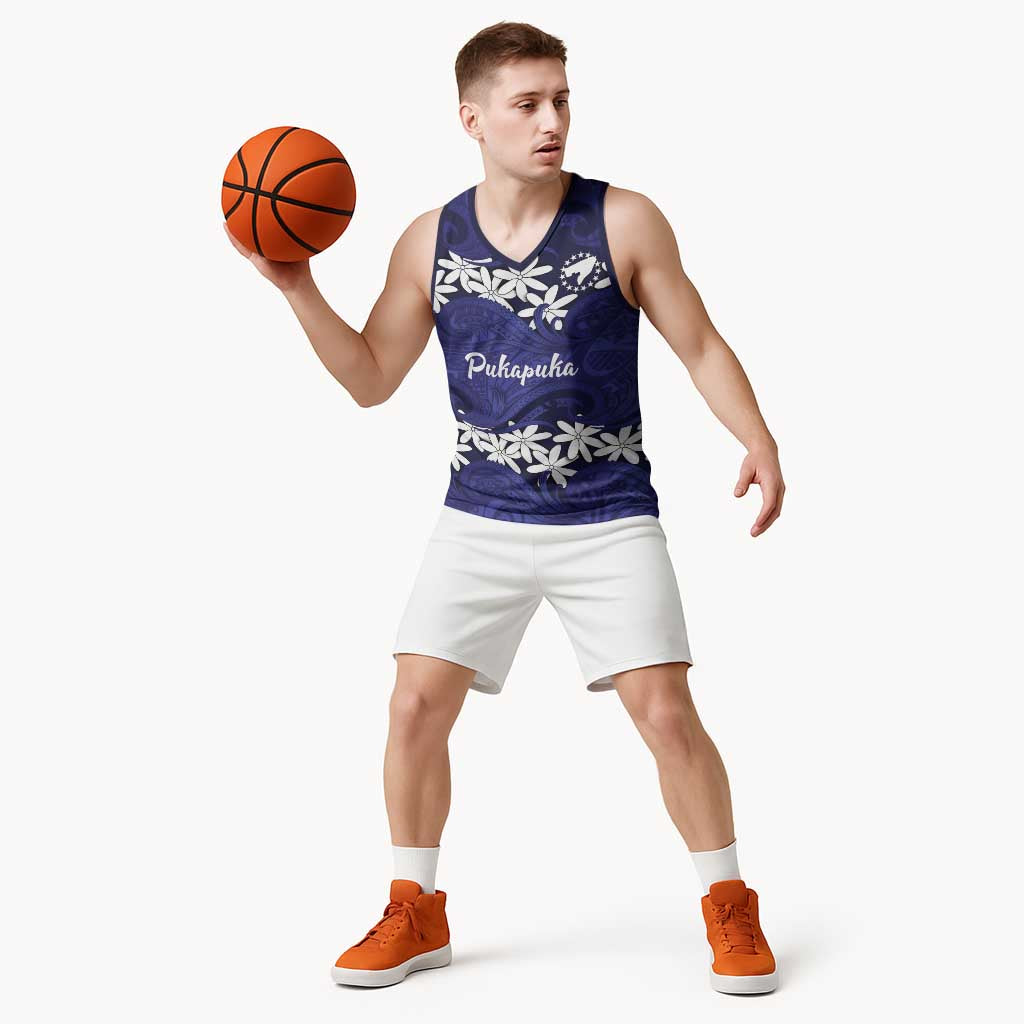 Personalised Cook Islands Pukapuka Basketball Jersey Tiare Maori Polynesian Waves Tattoo