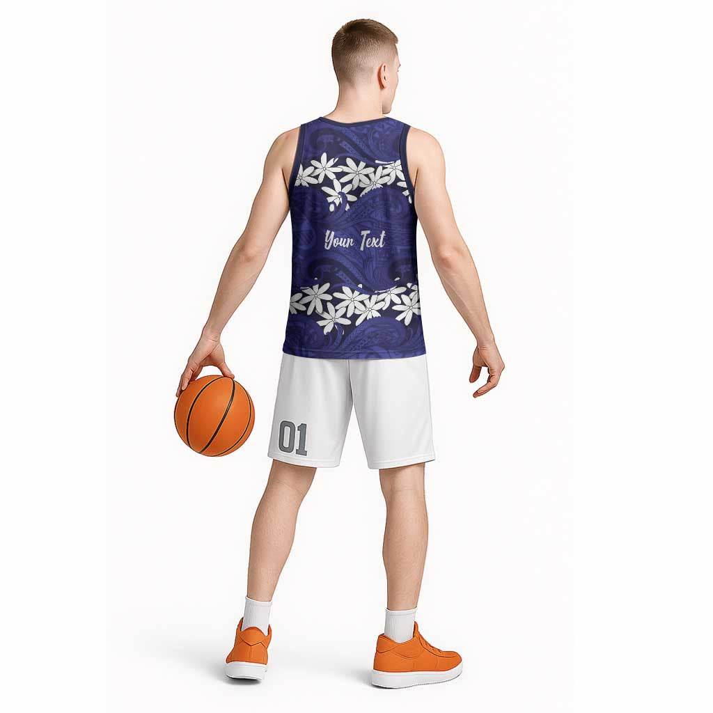 Personalised Cook Islands Pukapuka Basketball Jersey Tiare Maori Polynesian Waves Tattoo