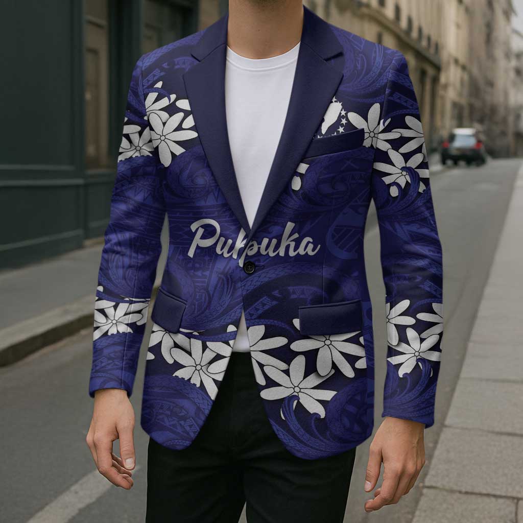 Personalised Cook Islands Pukapuka Blazer Tiare Maori Polynesian Waves Tattoo
