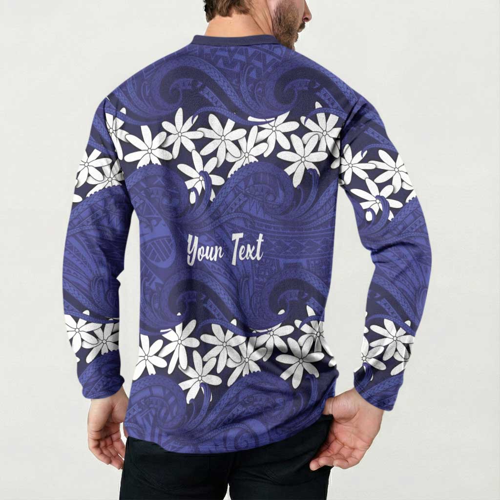 Personalised Cook Islands Pukapuka Button Sweatshirt Tiare Maori Polynesian Waves Tattoo