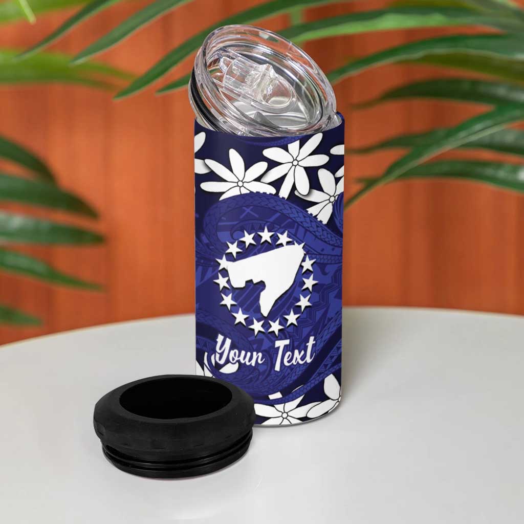 Personalised Cook Islands Pukapuka 4 in 1 Can Cooler Tumbler Tiare Maori Polynesian Waves Tattoo