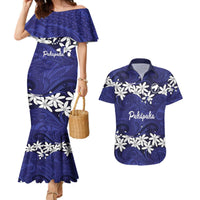 Personalised Cook Islands Pukapuka Couples Matching Mermaid Dress and Hawaiian Shirt Tiare Maori Polynesian Waves Tattoo LT14 Blue - Polynesian Pride