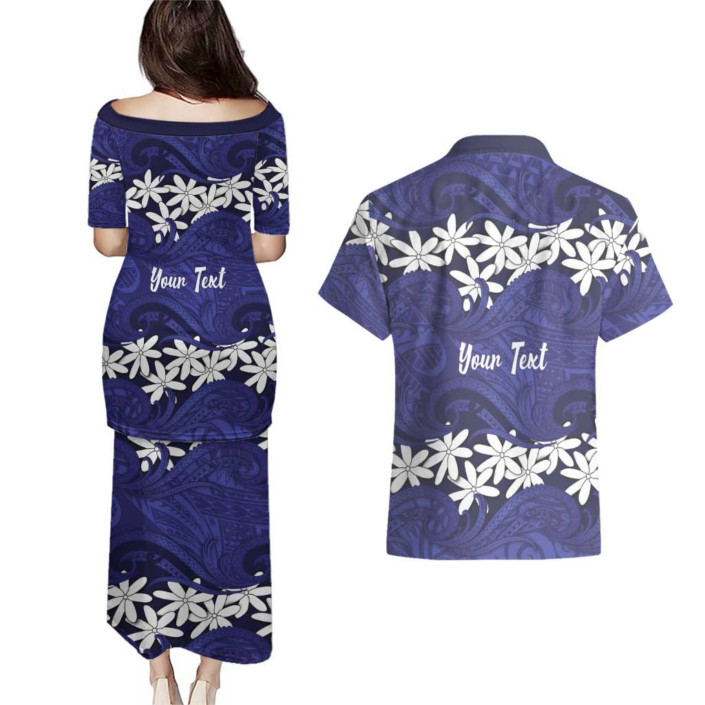 Personalised Cook Islands Pukapuka Couples Matching Puletasi and Hawaiian Shirt Tiare Maori Polynesian Waves Tattoo