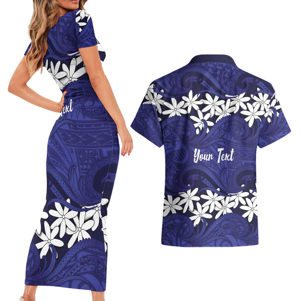 Personalised Cook Islands Pukapuka Couples Matching Short Sleeve Bodycon Dress and Hawaiian Shirt Tiare Maori Polynesian Waves Tattoo LT14 - Polynesian Pride