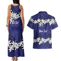 Personalised Cook Islands Pukapuka Couples Matching Tank Maxi Dress and Hawaiian Shirt Tiare Maori Polynesian Waves Tattoo